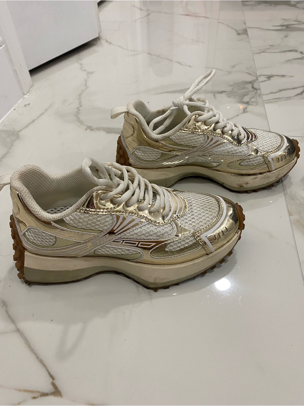 Steve Madden White and Gold Platform Sneakers